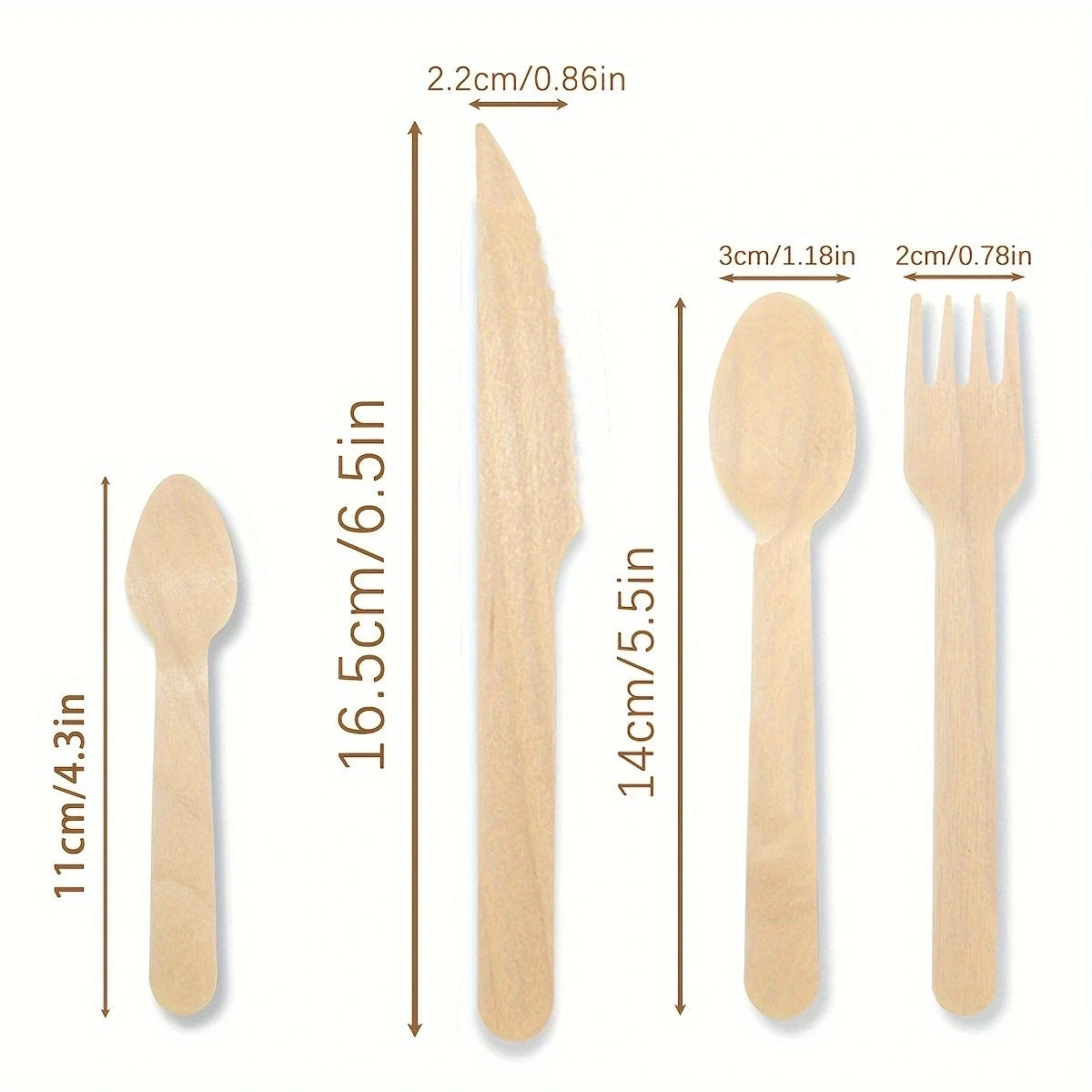 200 Pcs  Disposable Wooden Tableware Set