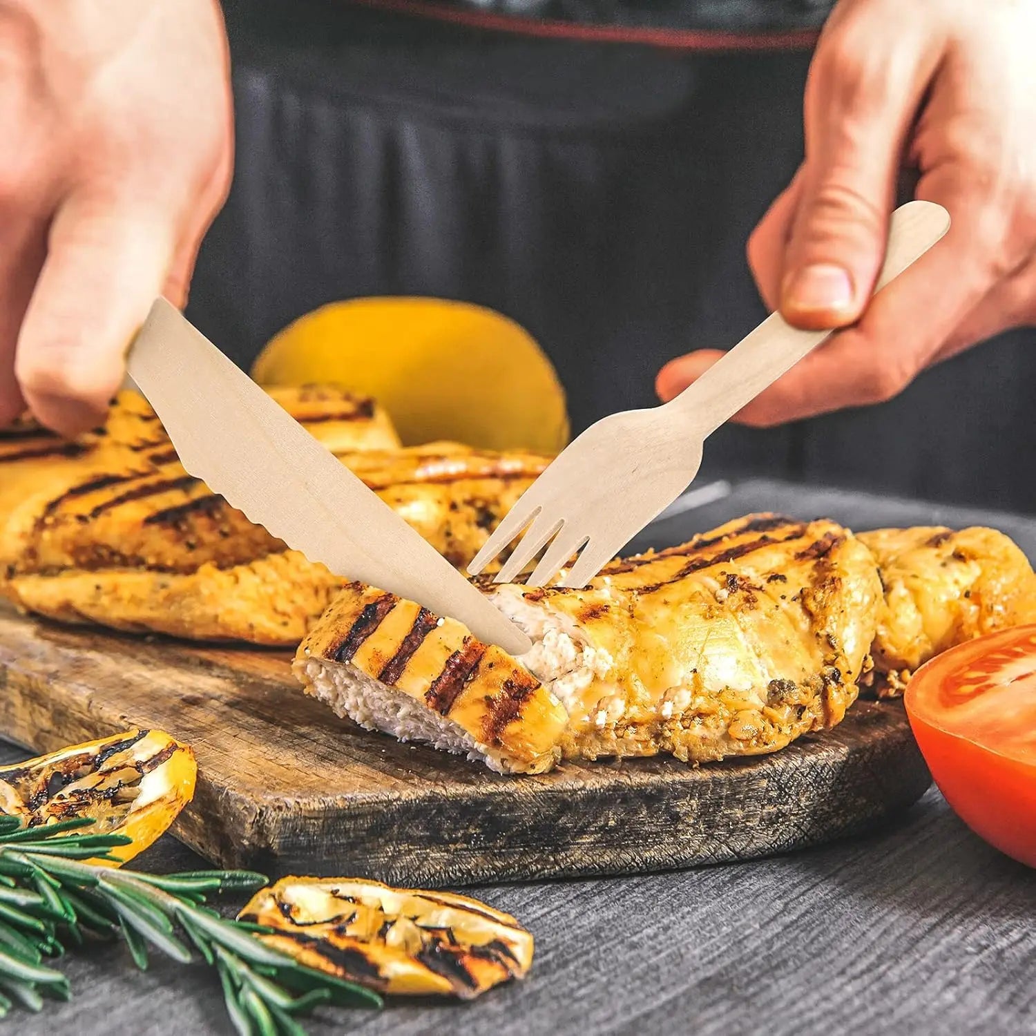 200 Pcs  Disposable Wooden Tableware Set