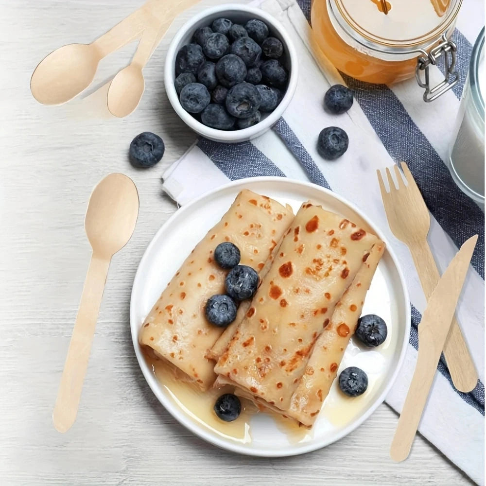 200 Pcs  Disposable Wooden Tableware Set